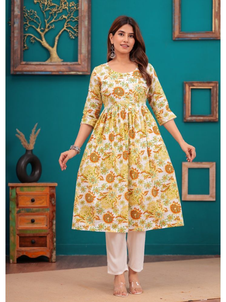     			rixry Cotton Printed Above Knee Women's Fit & Flare Dress - Mustard ( Pack of 1 )