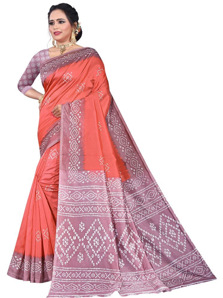     			INDIAN SILKS Art Silk Printed Saree With Blouse Piece - Peach ( Pack of 1 )