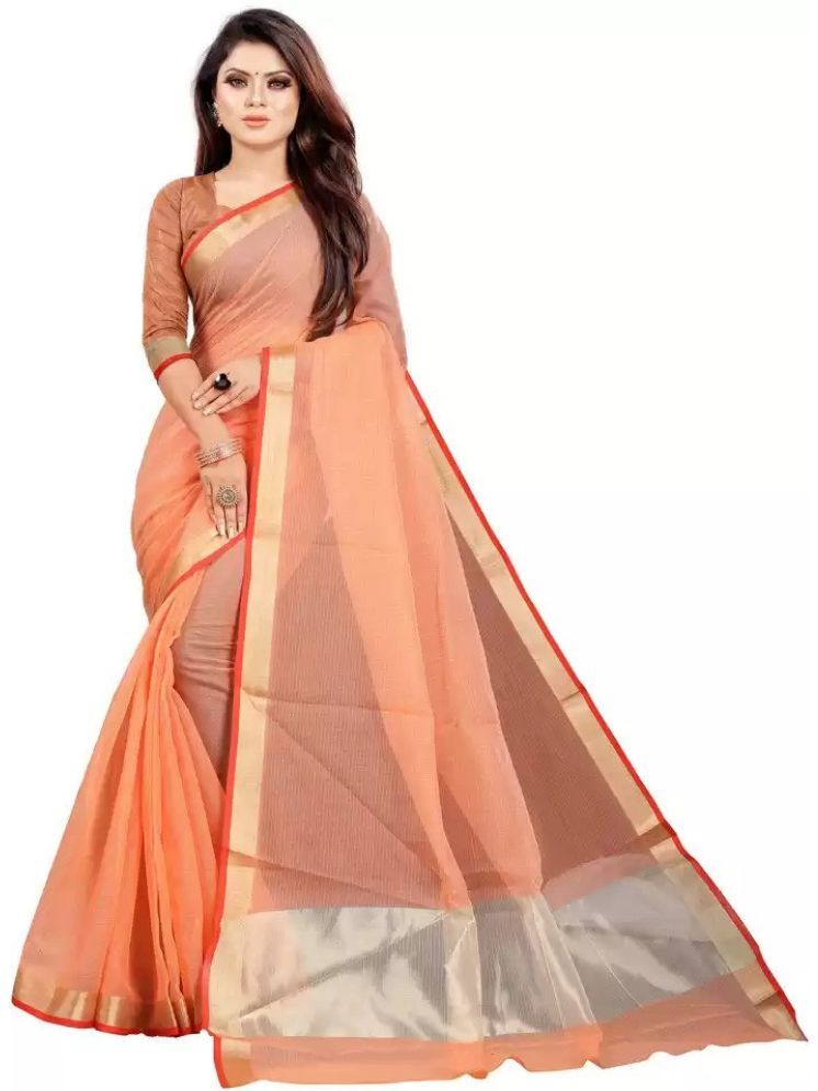     			INDIAN SILKS Cotton Silk Solid Saree Without Blouse Piece - Orange ( Pack of 1 )