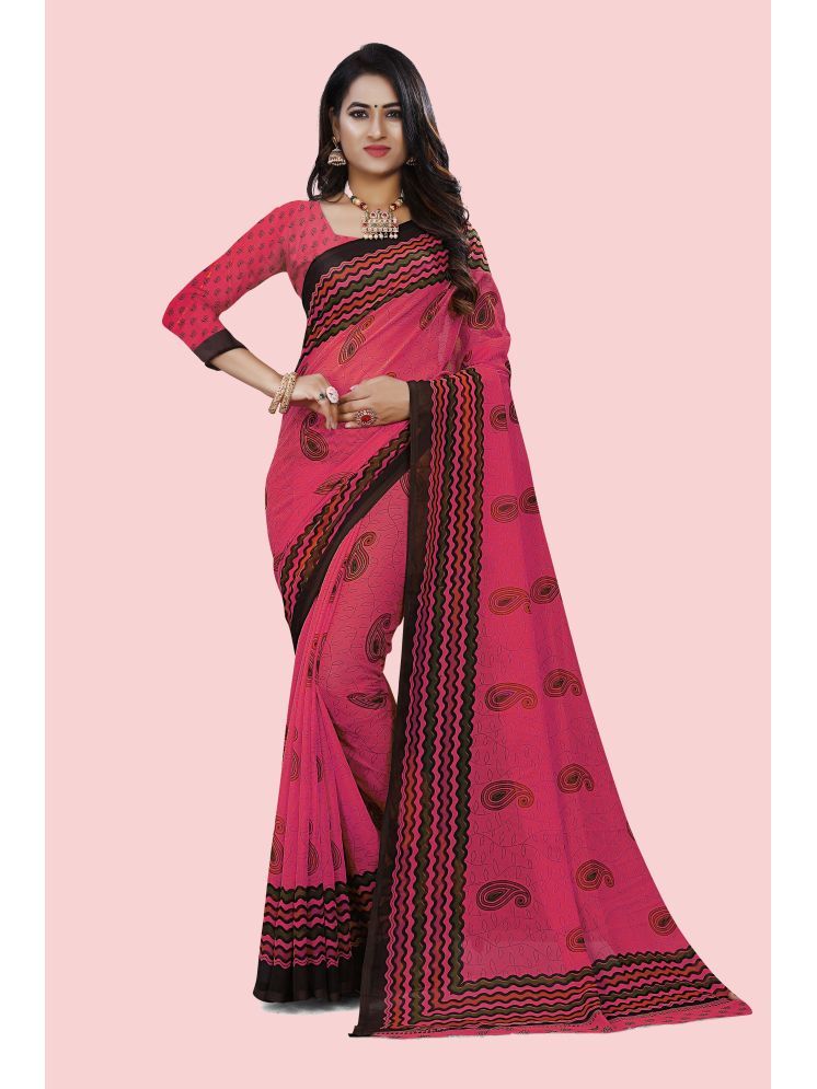     			INDIAN SILKS Georgette Printed Saree With Blouse Piece - Pink ( Pack of 1 )