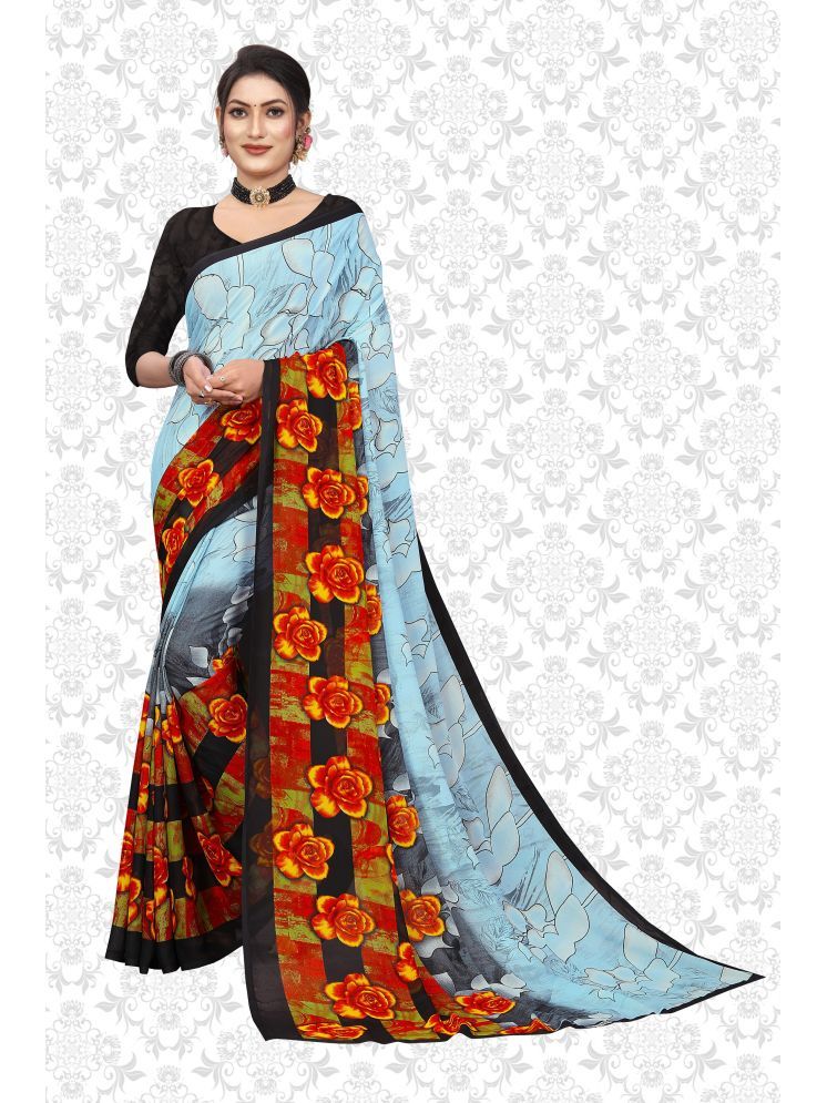     			INDIAN SILKS Georgette Printed Saree With Blouse Piece - Grey ( Pack of 1 )