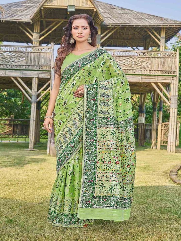     			KRIMMPLE Silk Blend Printed Saree With Blouse Piece - Green ( Pack of 1 )