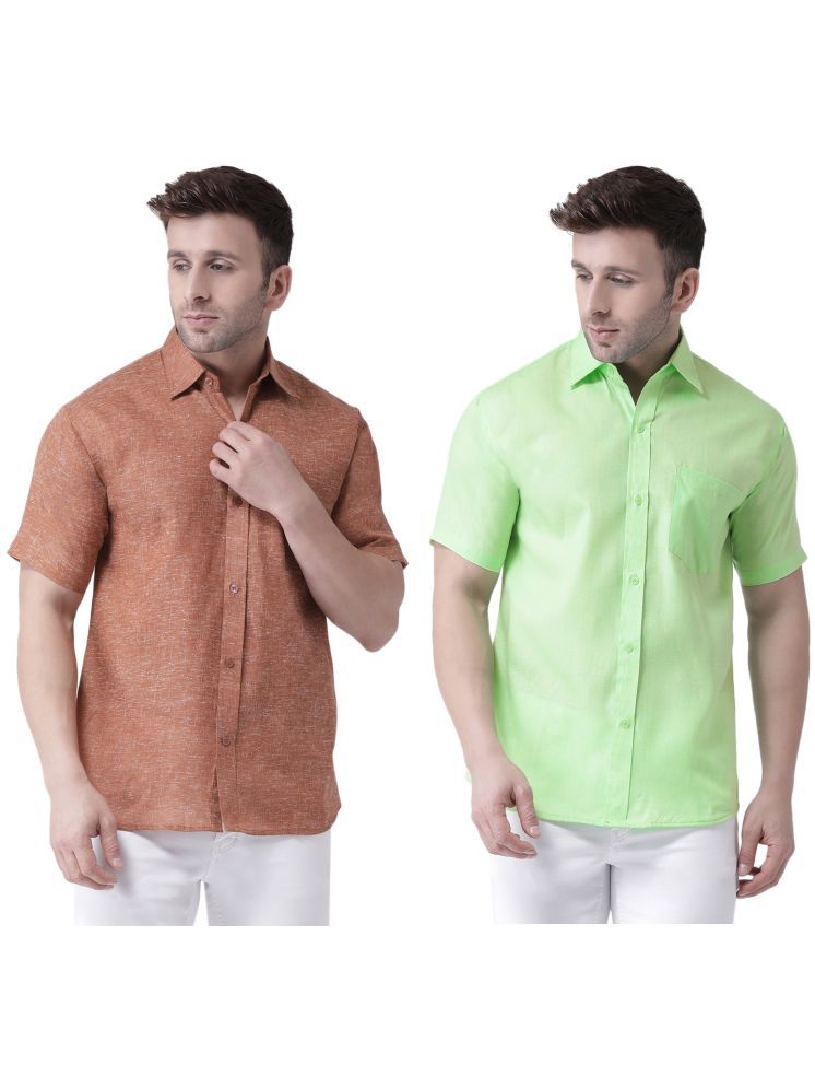     			RIAG Cotton Blend Regular Fit Solids Half Sleeves Men's Casual Shirt - Green ( Pack of 2 )