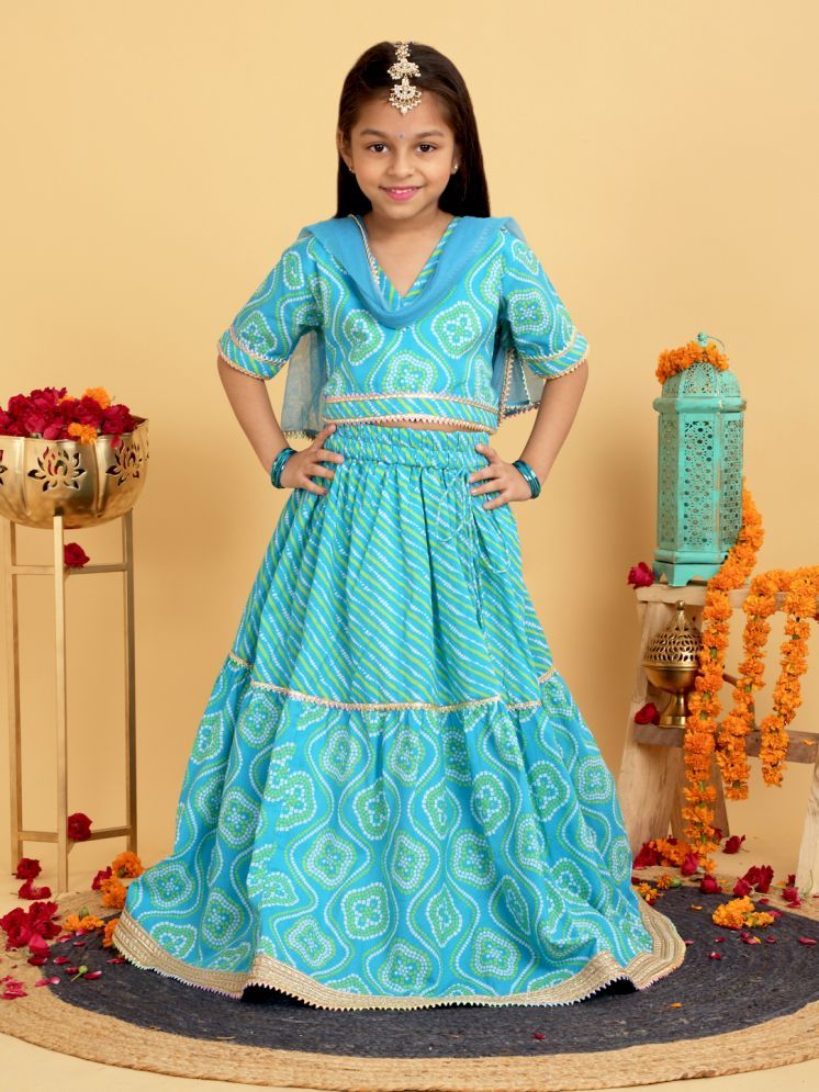     			Trampoline Blue Cotton Girls Lehenga Choli Set ( Pack of 1 )