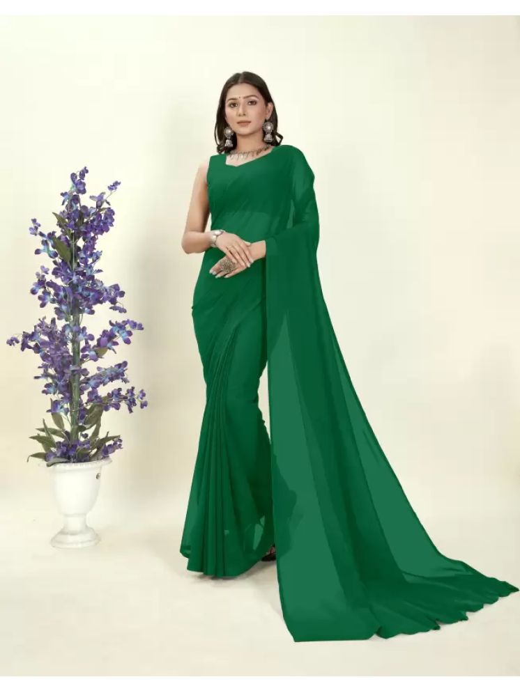     			ASTYLOR Georgette Solid Saree Without Blouse Piece - Green ( Pack of 1 )