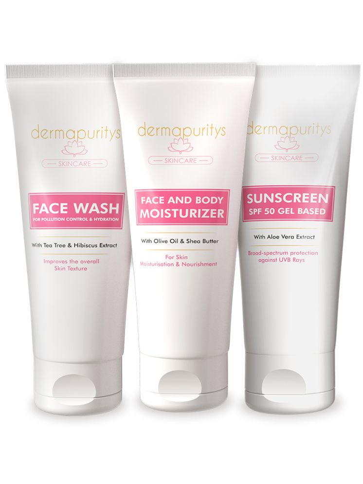     			Derma Puritys 3-in-1 Skincare Combo - Gentle Face Wash (100 ml), SPF 50 Sunscreen (100 ml), and Hydrating Face & Body Moisturizer (100 ml), For all skin types