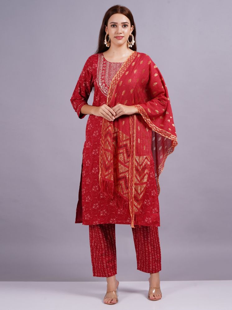     			Jyoti Saree Silk Printed Kurti With Pants Women's Stitched Salwar Suit - Red ( Pack of 1 )