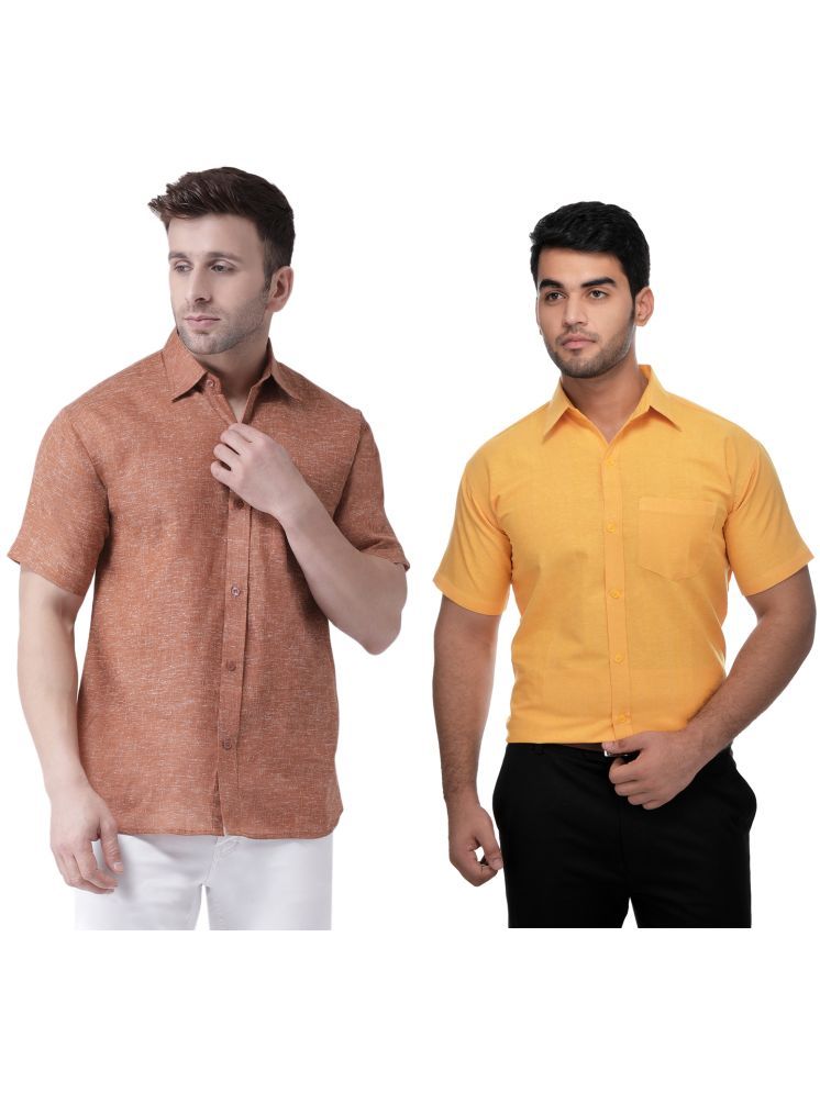     			KLOSET By RIAG Cotton Blend Regular Fit Solids Half Sleeves Men's Casual Shirt - Mustard ( Pack of 2 )