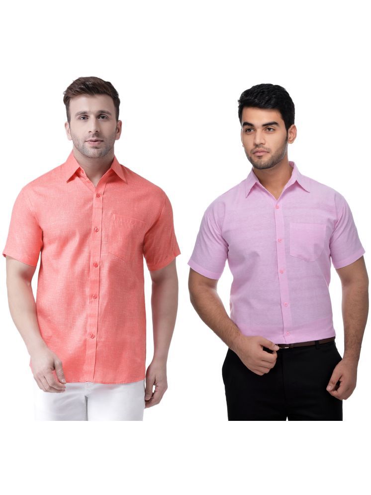     			KLOSET By RIAG Cotton Blend Regular Fit Solids Half Sleeves Men's Casual Shirt - Pink ( Pack of 2 )