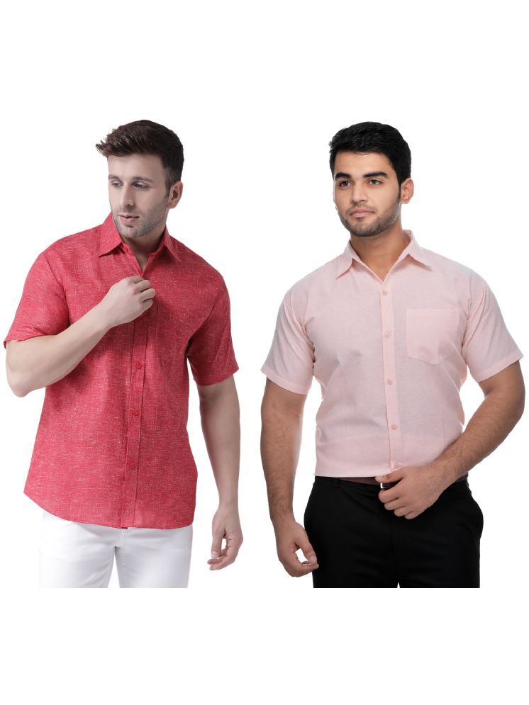     			KLOSET By RIAG Cotton Blend Regular Fit Solids Half Sleeves Men's Casual Shirt - Peach ( Pack of 2 )