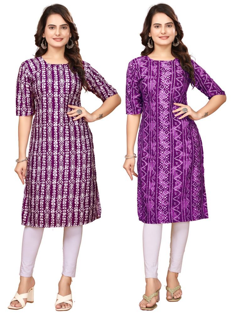     			PEAFOWL INCORPORATION Crepe Printed Straight Women's Kurti - Maroon,Purple ( Pack of 2 )