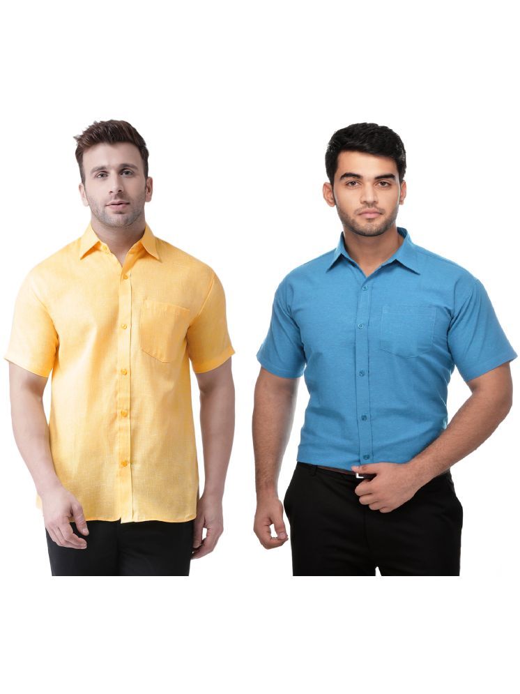     			RIAG Cotton Blend Regular Fit Solids Half Sleeves Men's Casual Shirt - Blue ( Pack of 2 )