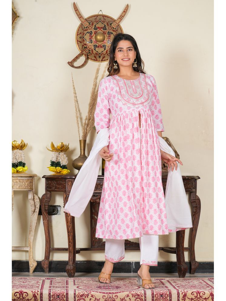     			Yash Gallery Cotton Printed Kurti With Pants Women's Stitched Salwar Suit - Pink ( Pack of 1 )