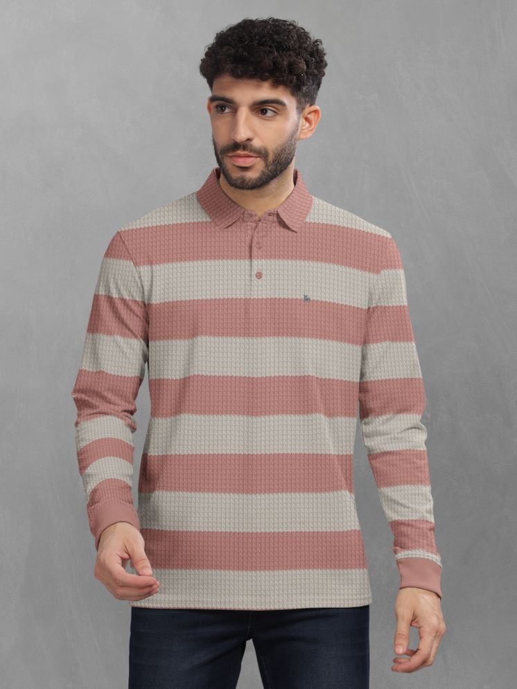     			BULLMER Pack of 1 Cotton Blend Regular Fit Striped Full Sleeves Men's Polo T Shirt ( Pink )