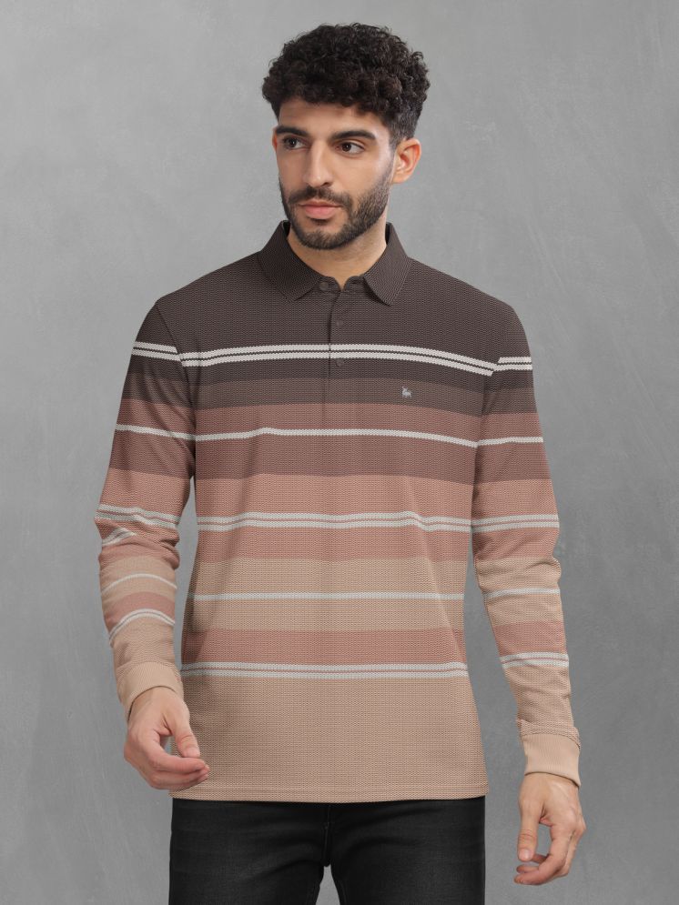     			BULLMER Cotton Blend Regular Fit Striped Full Sleeves Men's Polo T Shirt - Brown ( Pack of 1 )