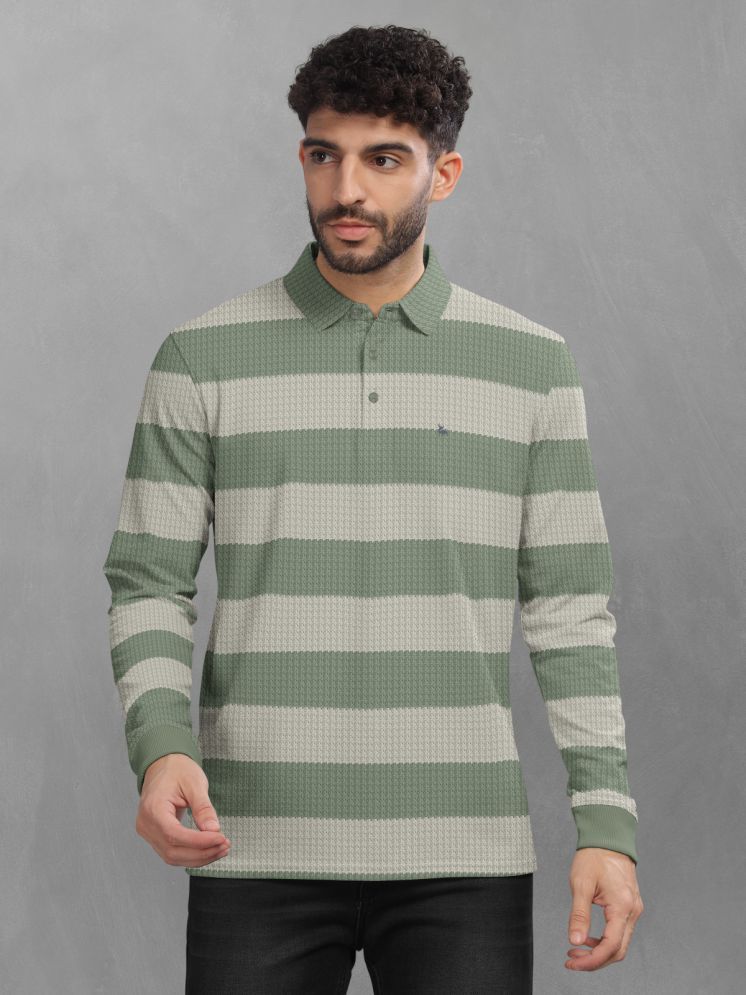     			BULLMER Cotton Blend Regular Fit Striped Full Sleeves Men's Polo T Shirt - Sea Green ( Pack of 1 )