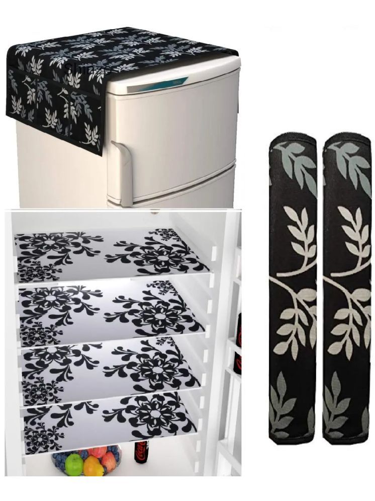     			Crosmo Polyester Floral Fridge Mat & Cover ( 99 53 ) Pack Of 7 - Black