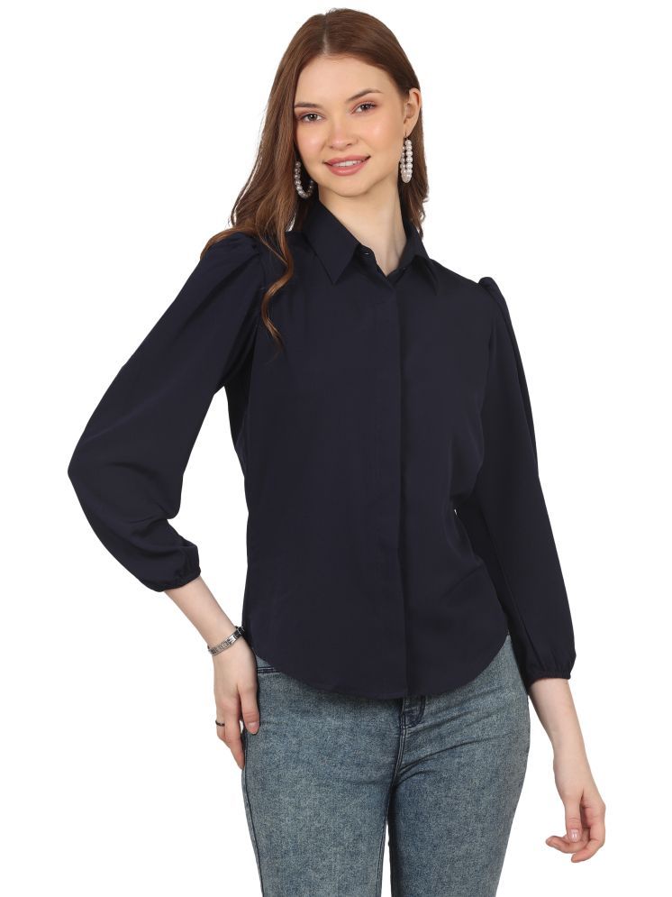     			FASHJONS 360 Navy Blue Crepe Women's Shirt Style Top ( Pack of 1 )