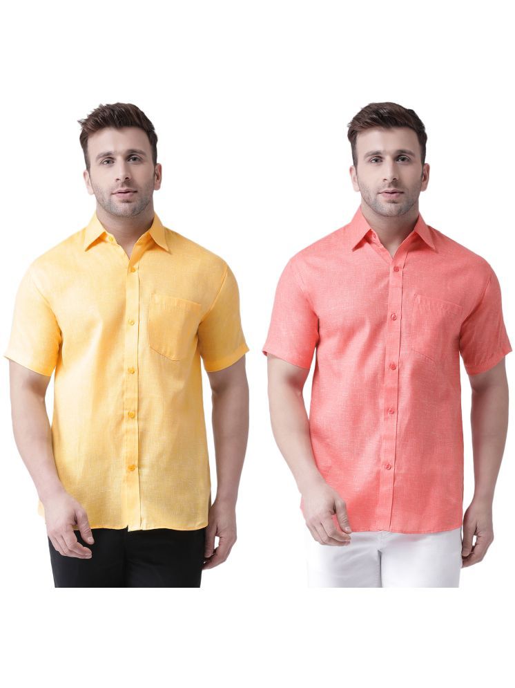     			KLOSET By RIAG Cotton Blend Regular Fit Solids Half Sleeves Men's Casual Shirt - Fluorescent Orange ( Pack of 2 )