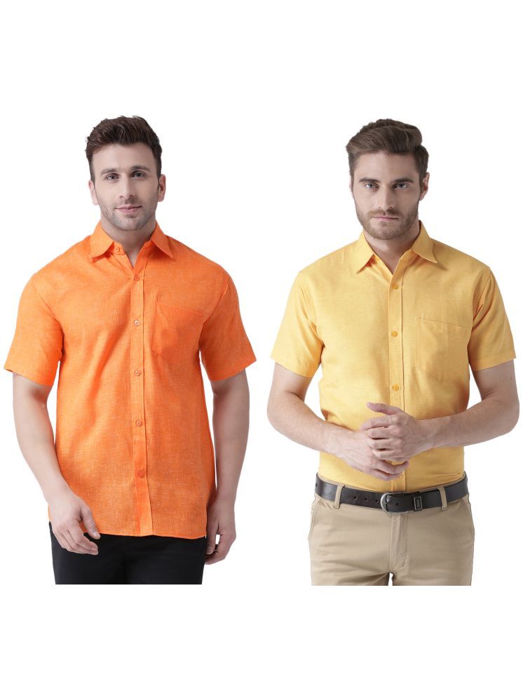     			KLOSET By RIAG Cotton Blend Regular Fit Solids Half Sleeves Men's Casual Shirt - Mustard ( Pack of 2 )