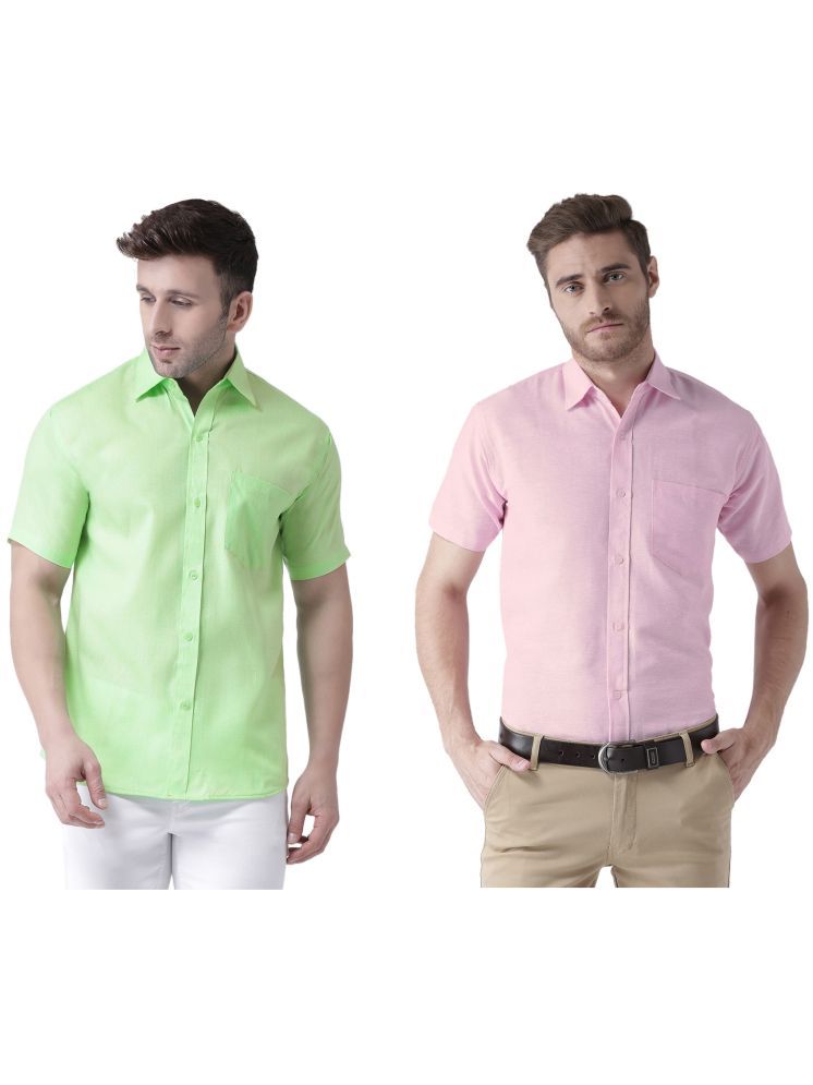     			KLOSET By RIAG Cotton Blend Regular Fit Solids Half Sleeves Men's Casual Shirt - Pink ( Pack of 2 )