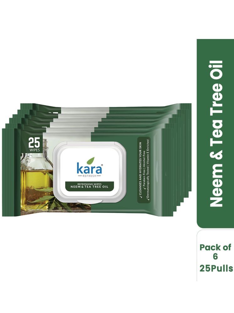     			Kara Refreshing Neem & Tea Tree Oil Facial Wet Wipes ( 25 Pcs ) Pack of 6