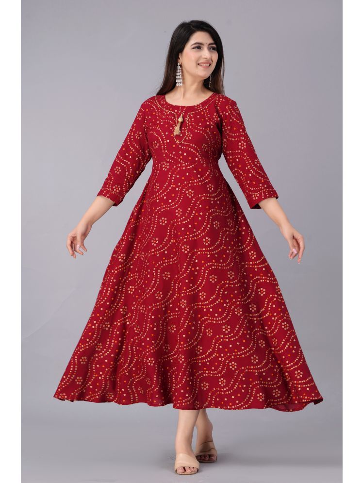     			NUPITAL Rayon Printed Anarkali Women's Kurti - Maroon ( Pack of 1 )