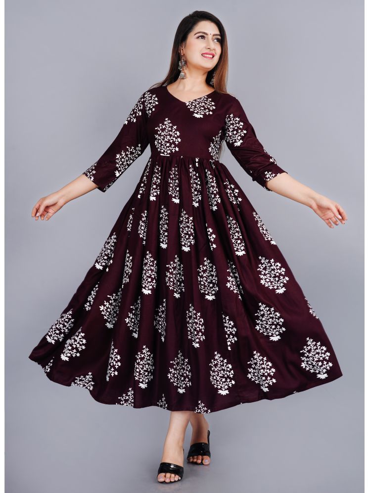     			NUPITAL Rayon Printed Anarkali Women's Kurti - Wine ( Pack of 1 )