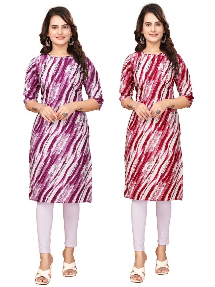     			PEAFOWL INCORPORATION Crepe Printed Straight Women's Kurti - Purple,Red ( Pack of 2 )