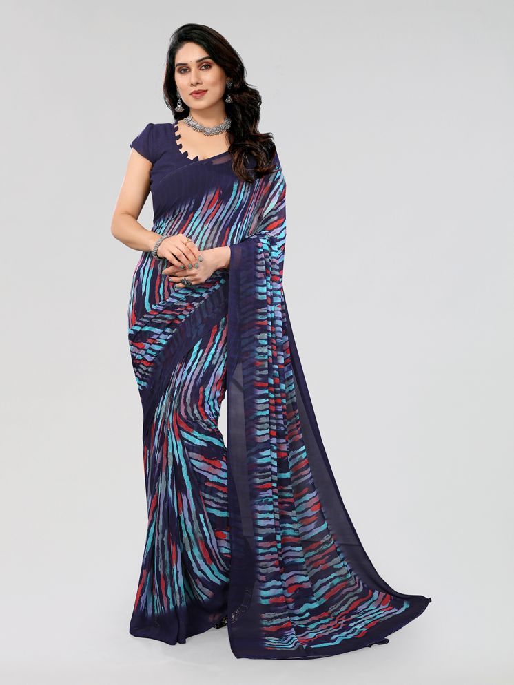     			ANAND SAREES Chiffon Printed Saree With Blouse Piece - Blue ( Pack of 1 )