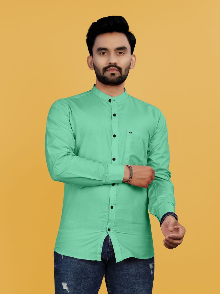     			Fashionfricks Cotton Blend Regular Fit Solids Full Sleeves Men's Casual Shirt - Sea Green ( Pack of 1 )