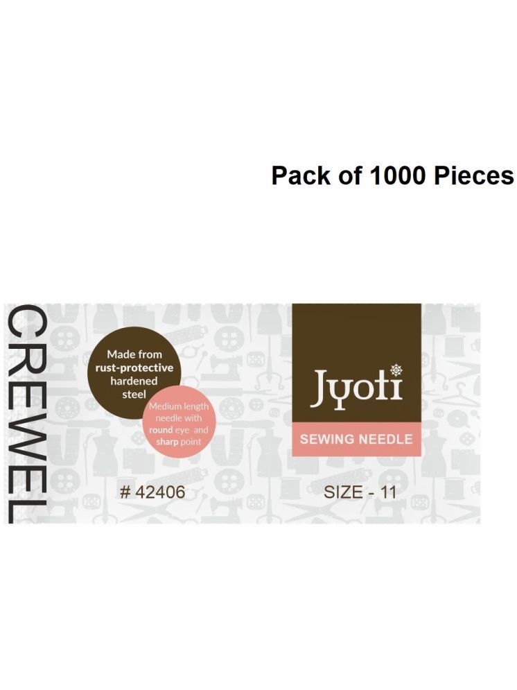     			Jyoti Crewel Hand Sewing Needles, Medium-Length with Sharp Point and an Elongated Eye, Rust-Protective, Cloth Stitching Thread Steel, Used for Hand Embroidery Using Floss # 42406 (Size - 11) - 1000 Pcs