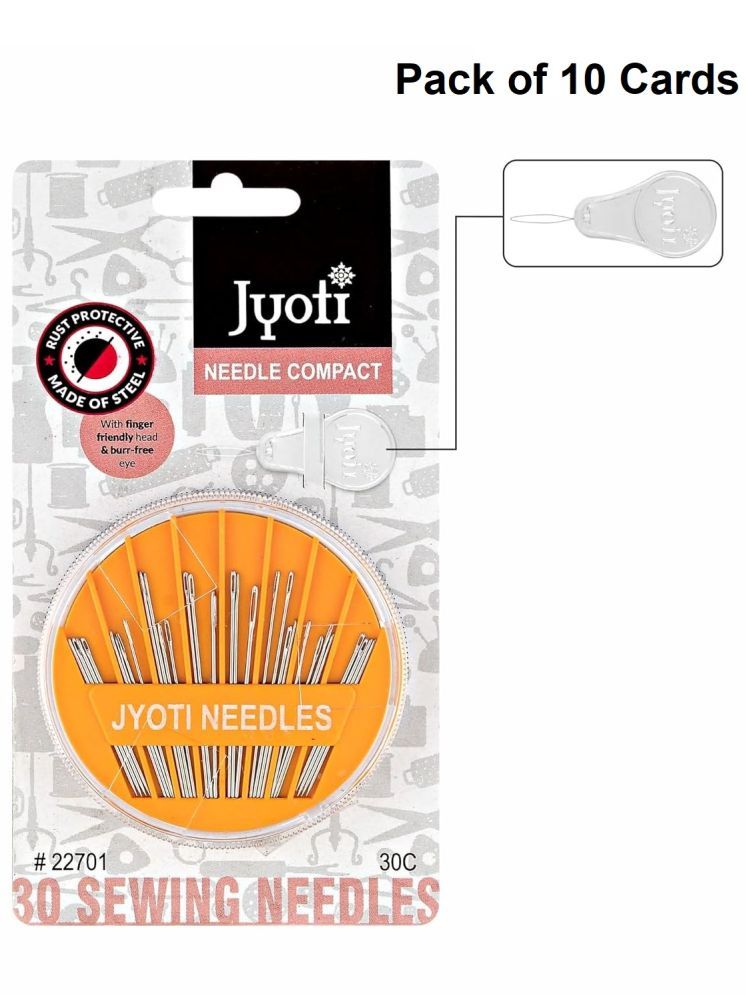     			Jyoti Needle Compact Hand Sewing Needles with Needle Threader, Smooth & Snag-Free Eye, Uniformly Polished & Non-Porous Surfaces, Used for Sewing & Home Purposes, 22701, Big (30 Assorted) - 10 Cards