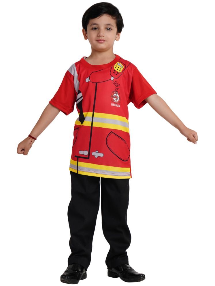     			Kaku Fancy Dresses Polyester Our Community Helper Fire Fightre Costume For Kids Fire Fighter Coat With Helmet, Mouth Mask & Googles For Boys & Girls -7-8 Years,Blue