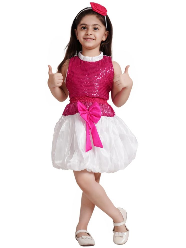     			Kaku Fancy Dresses White Princess Skirt With Rani Top & Hairband - White/Rani, 5-6 Years, For Girls