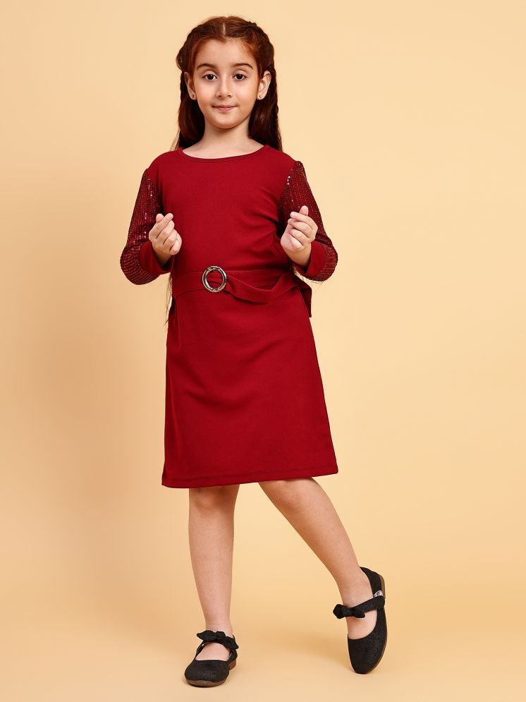     			Lazy Shark Polyester A-line Dress For Girls ( Pack of 1 , Maroon )