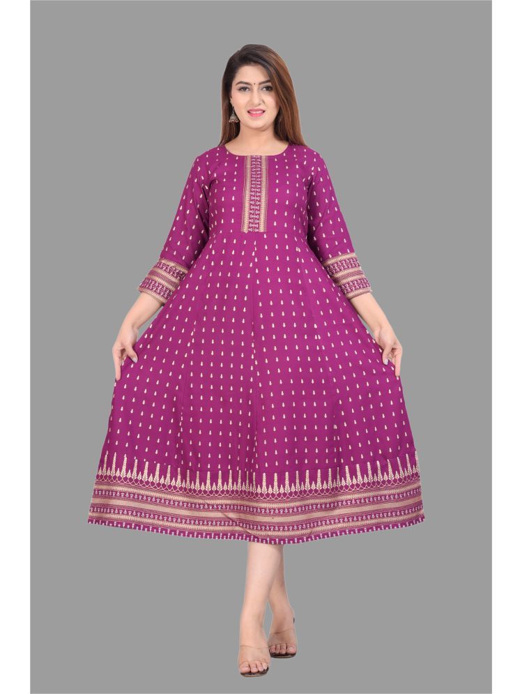     			NUPITAL Rayon Printed Anarkali Women's Kurti - Purple ( Pack of 1 )