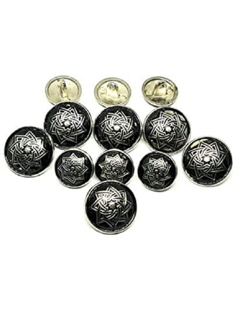     			REENA Silver Black Metal Lotus New Metal brass Round Button for Coat Blazer Suit Metal Buttons  (Pack of 12)