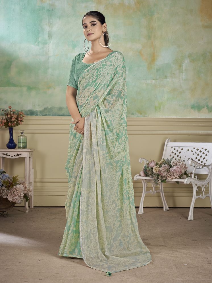     			Rekha Maniyar Chiffon Printed Saree With Blouse Piece - Green ( Pack of 1 )