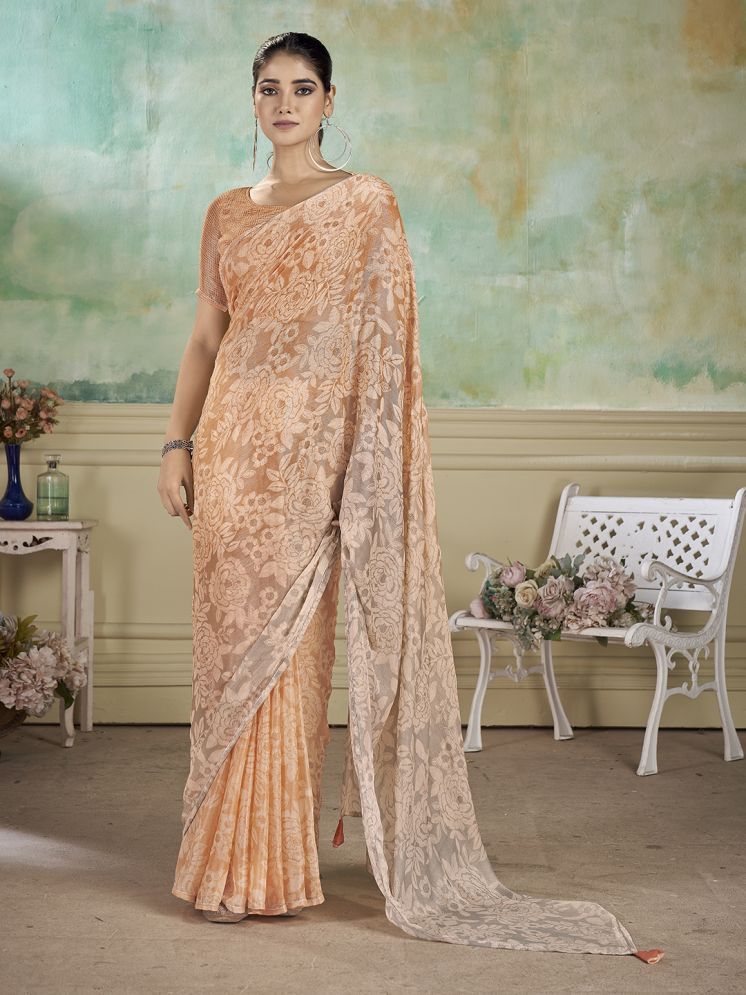     			Rekha Maniyar Chiffon Printed Saree With Blouse Piece - Peach ( Pack of 1 )