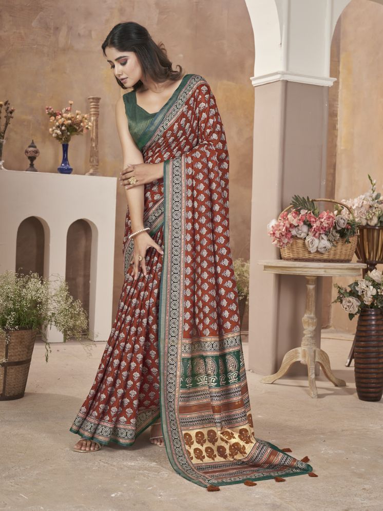     			Rekha Maniyar Cotton Blend Printed Saree With Blouse Piece - Red ( Pack of 1 )