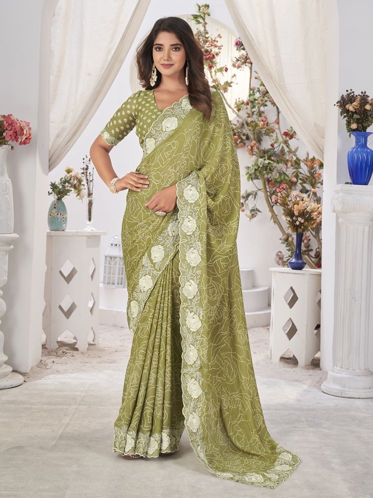     			Rekha Maniyar Georgette Embroidered Saree With Blouse Piece - Green ( Pack of 1 )