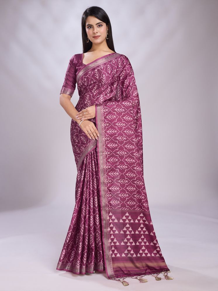     			Rekha Maniyar Silk Blend Printed Saree With Blouse Piece - Pink ( Pack of 1 )