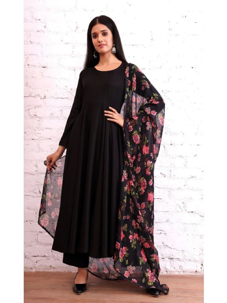     			TOOCHKI Rayon Anarkali Solid Black Ethnic Dress For Women - ( Pack of 1 )