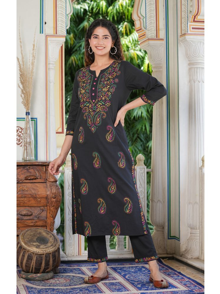     			Yash Gallery Cotton Printed Kurti With Pants Women's Stitched Salwar Suit - Black ( Pack of 1 )