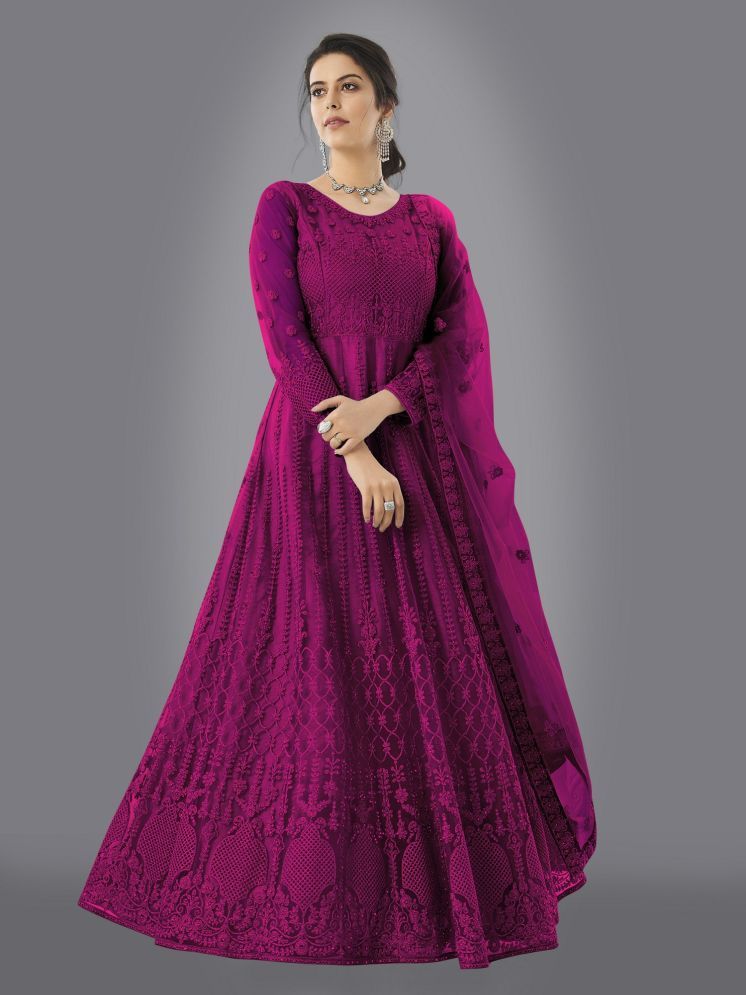     			Apnisha Magenta Flared Net Women's Semi Stitched Ethnic Gown ( Pack of 1 )