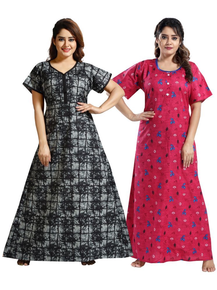     			Cinco Multi Color Cotton Blend Women's Nightwear Nighty & Night Gowns ( Pack of 2 )