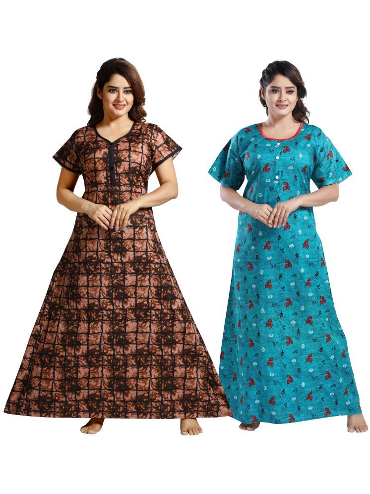     			Cinco Multi Color Cotton Blend Women's Nightwear Nighty & Night Gowns ( Pack of 2 )