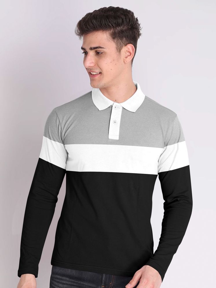     			FIRST POSTION Cotton Blend Regular Fit Striped Full Sleeves Men's Polo T Shirt - Grey ( Pack of 1 )