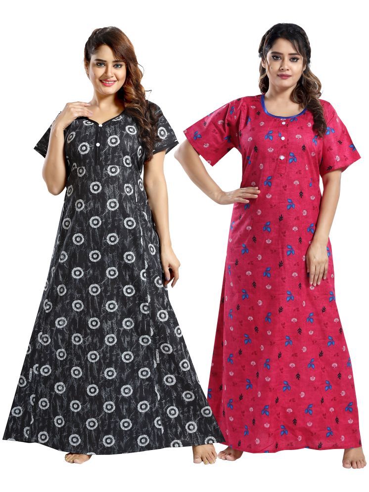     			INNER BEATS Multi Color Cotton Blend Women's Nightwear Nighty & Night Gowns ( Pack of 2 )